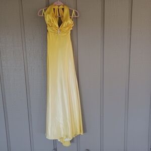 Cache Satin Evening Prom Dress Size 2 Women Y2K Feminine Halter Neck Yellow